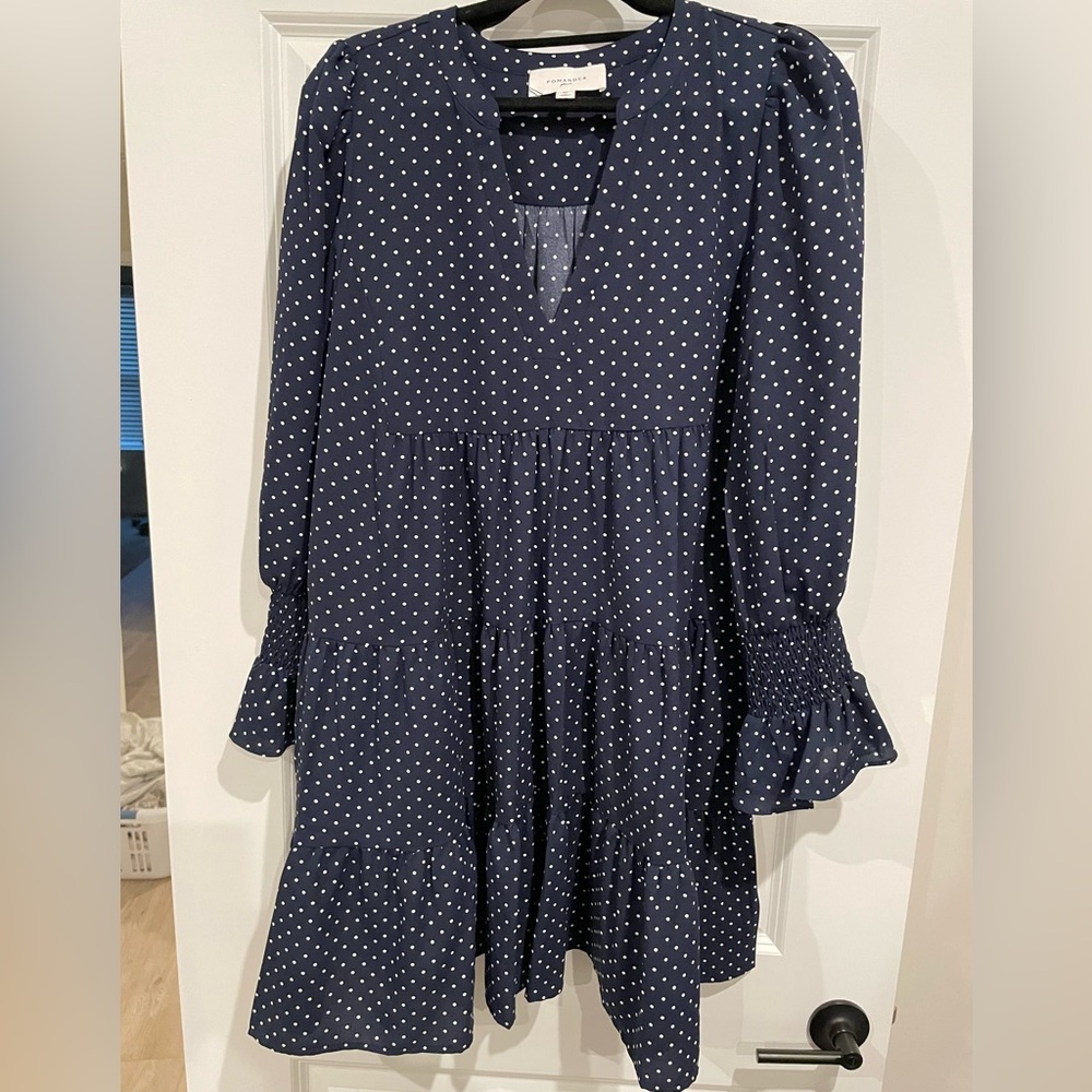 Pomander Place Navy and White Polka Dot Dress